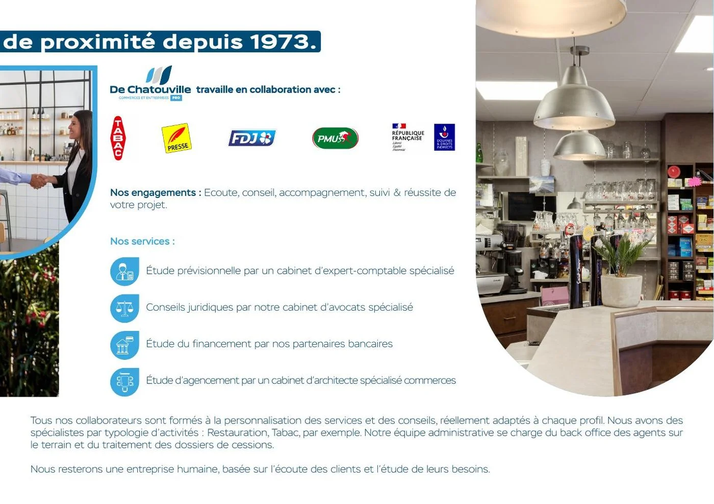 Volet intérieur de la plaquette De Chatouville, engagements et services